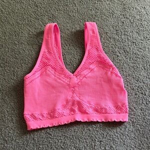 Aerie Pink Wireless Bra with V-Neck and Seamless Design